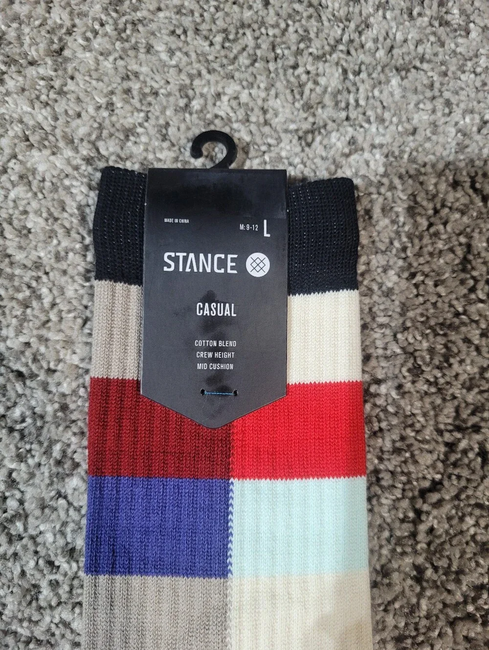 Stance Mens Large 9-12 Combed Cotton Casual Crew Icon Striped Socks Unisex